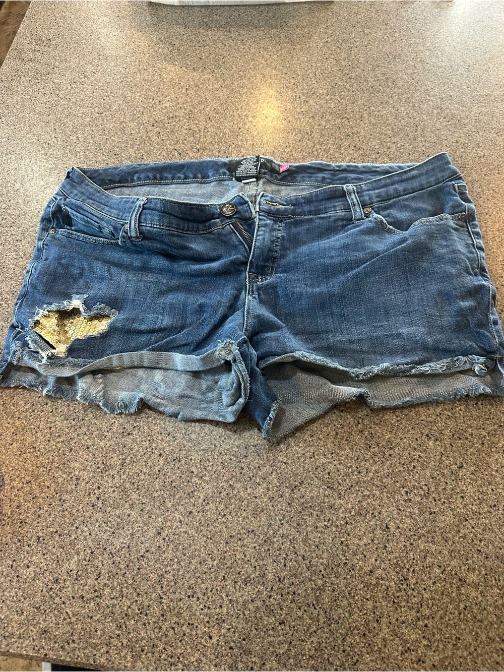 torrid Blue Distressed Denim Shorts with Sequin Patch